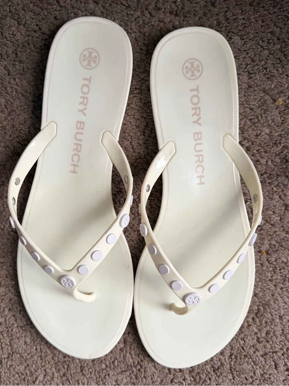 Tory Burch Ivory Studded Jelly Thong Sandals
